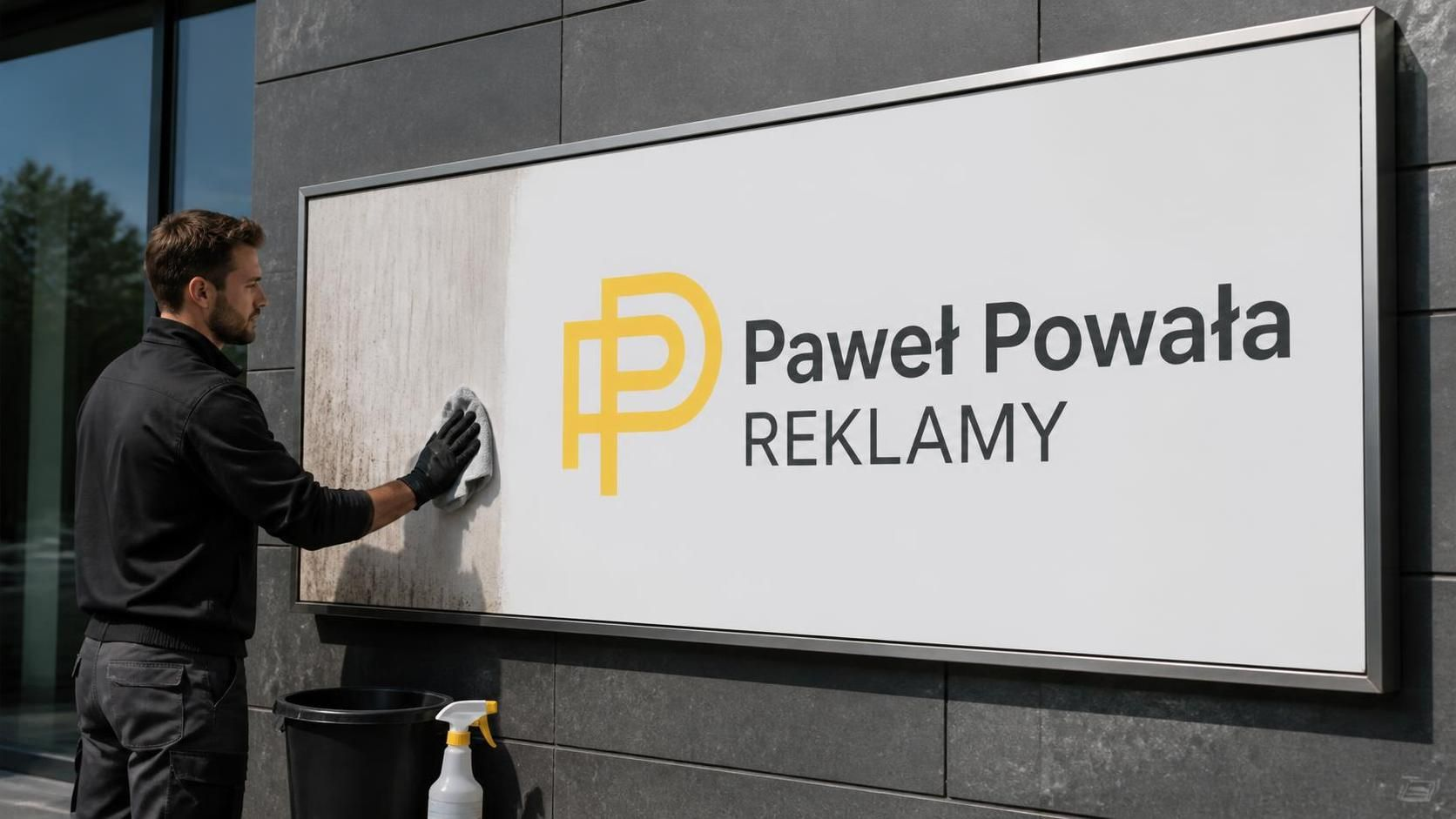 Czyszczenie powierzchni szyldu reklamowego